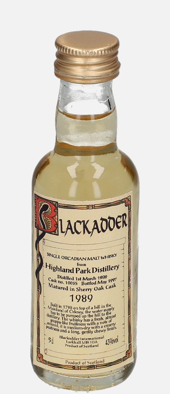 Highland Park Blackadder International d. 1.March 1989, b. May 1997 cask no. 10035 Single Orcadian Malt Whisky 43% Vol, 50 ml Uncategorized