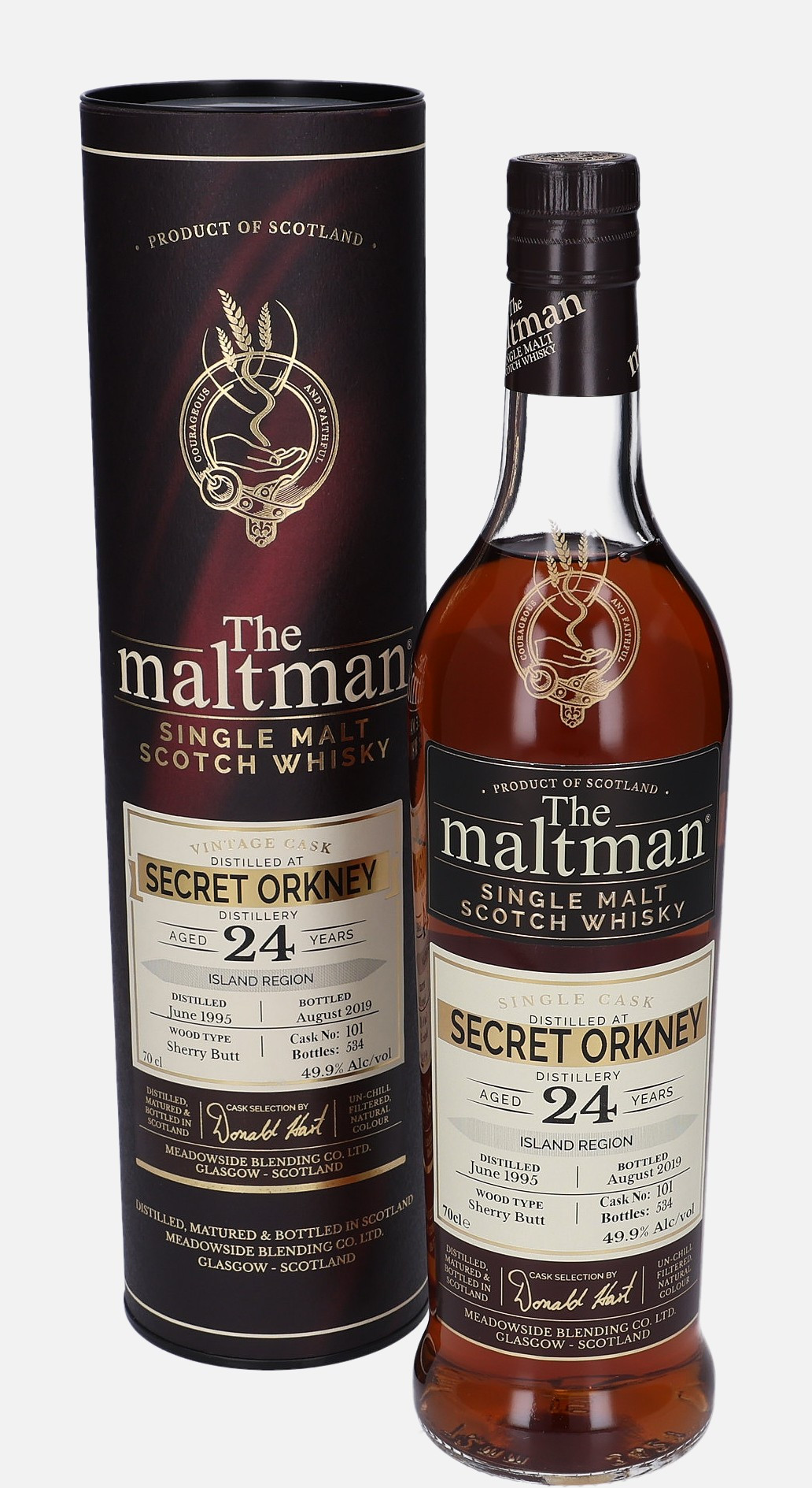 Secret Orkney Meadowside Blending Co. Ltd. d. June 1995, b. August 2019 24 years old cask no. 101 Single Malt Scotch Whisky Matured in Sherry Butt 49.9% Vol, 700 ml Uncategorized 
