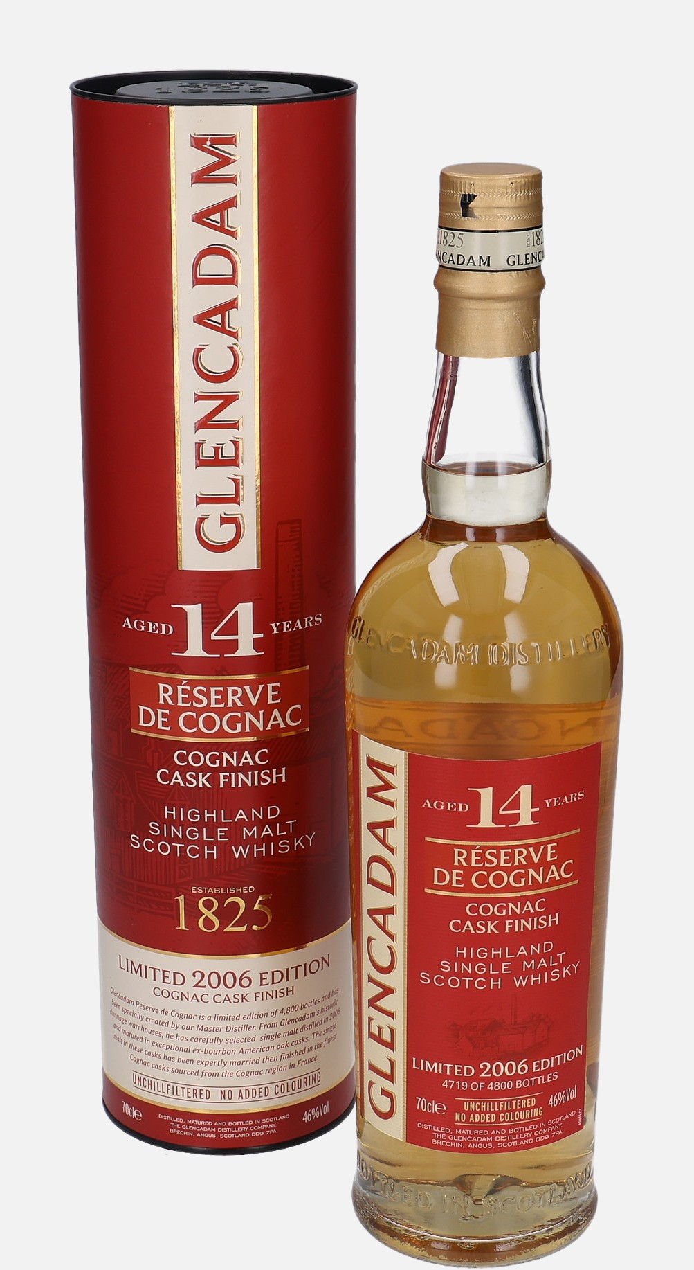 Glencadam Réserve De Cognac, Original Bottling d. 2006 14 years old 2006 Edition Highland Single Malt Scotch Whisky Finished in Cognac Cask 46% Vol, 700 ml Uncategorized 