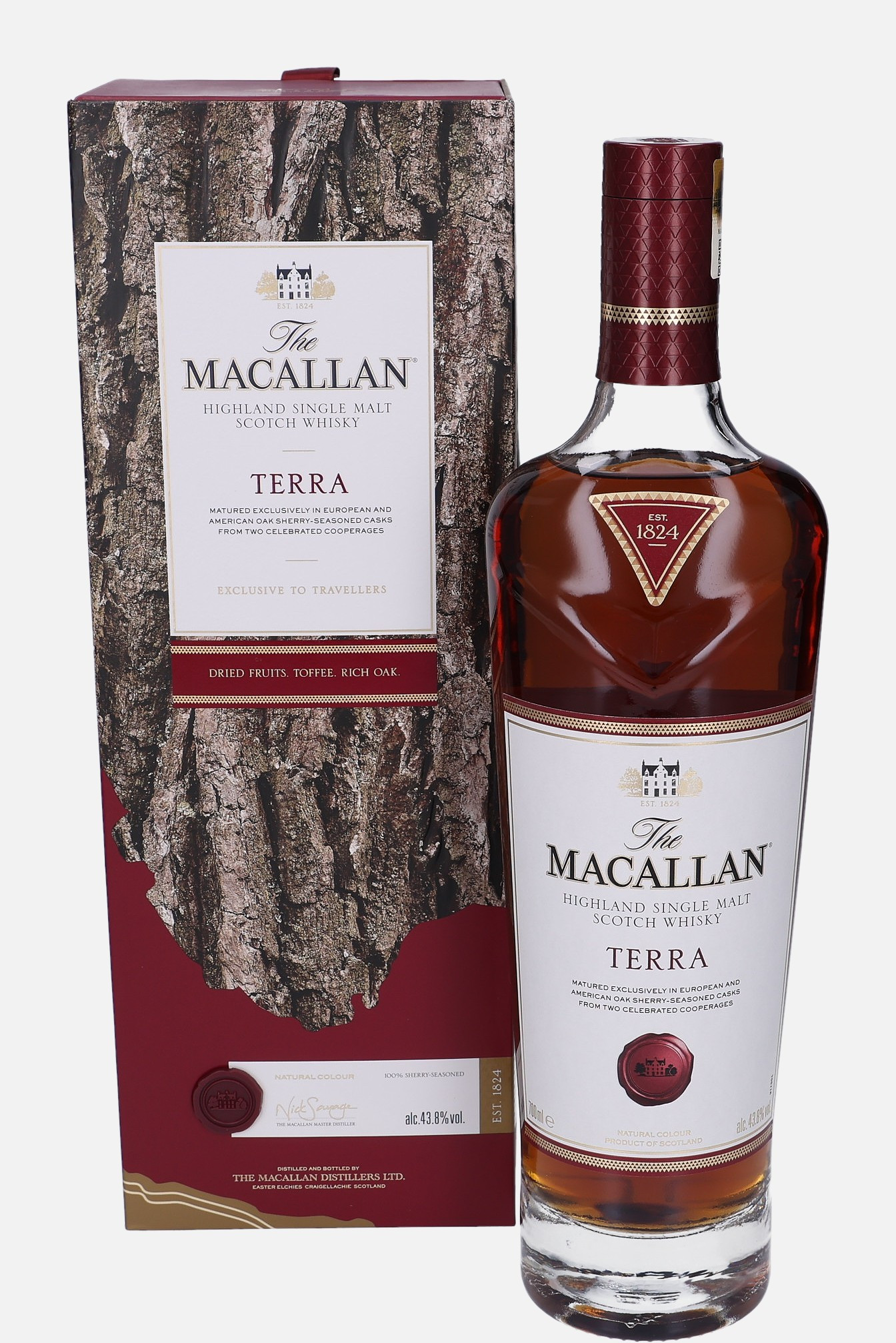 Macallan Terra, Original Bottling Highland Single Malt Scotch Whisky Matured in First-Fill Eurpean and American Sherry Seasoned Oak Casks 43.8% Vol, 700 ml Uncategorized 