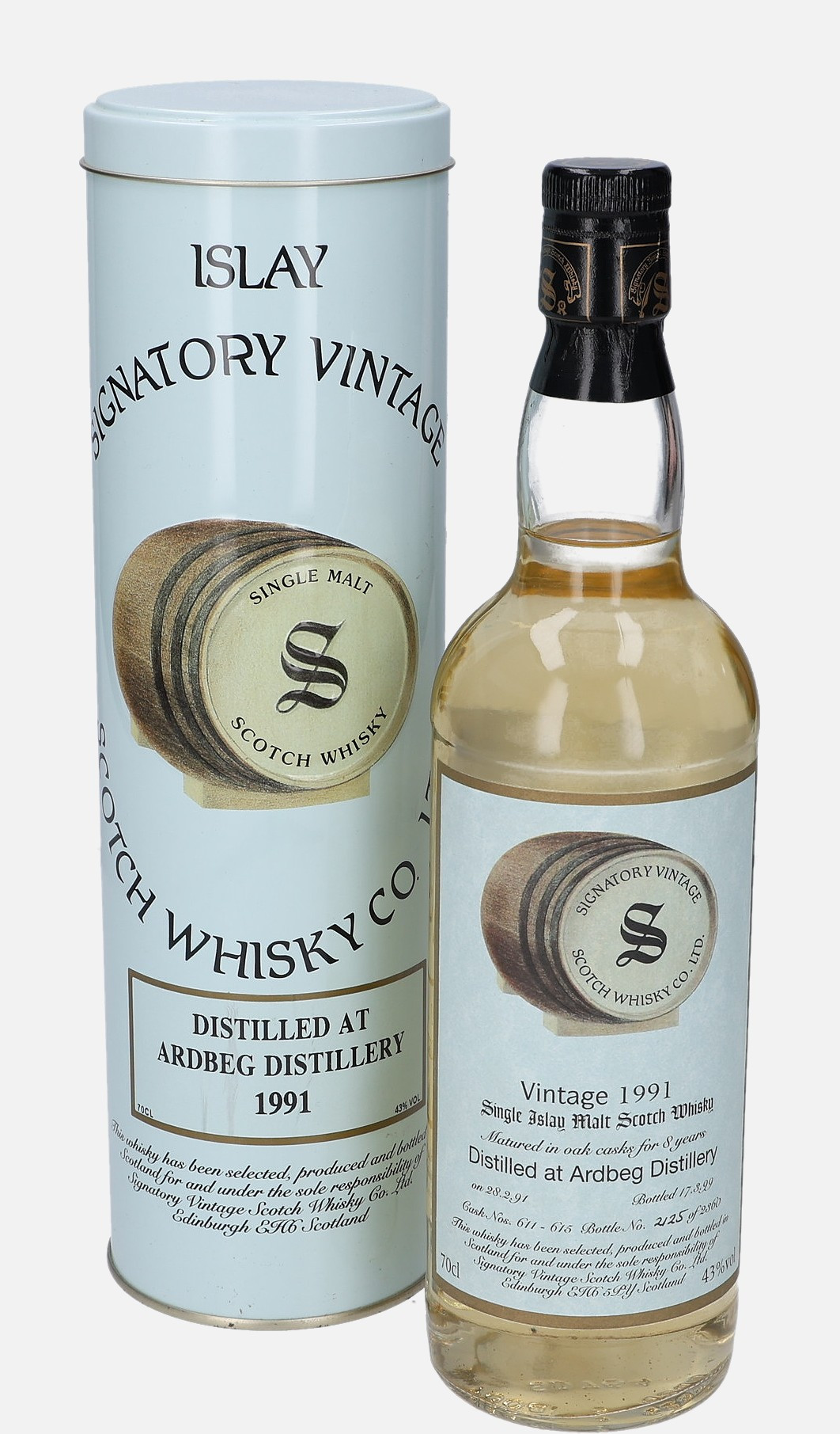 Ardbeg Signatory Vintage Scotch Whisky Co. Ltd. d. 28.2.1991, b. 17.3.1999 8 years old cask no. 611-615 Single Islay Malt Scotch Whisky 43% Vol, 700 ml Uncategorized
