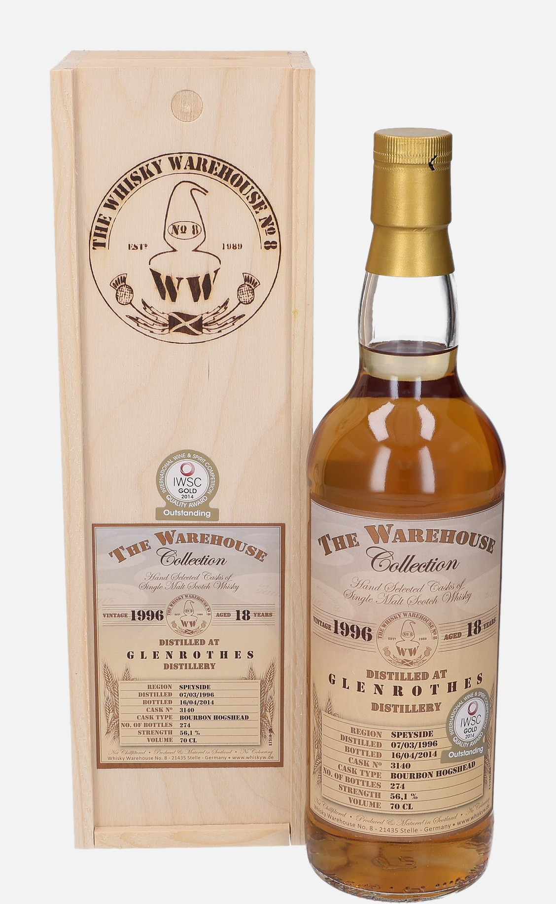 Glenrothes Whisky Warehouse No.8 d. 7.3.1996, b. 16.4.2014 18 years old cask no. 3140 Single Malt Scotch Whisky Matured in Bourbon Hogshead 56.1% Vol, 700 ml Uncategorized 