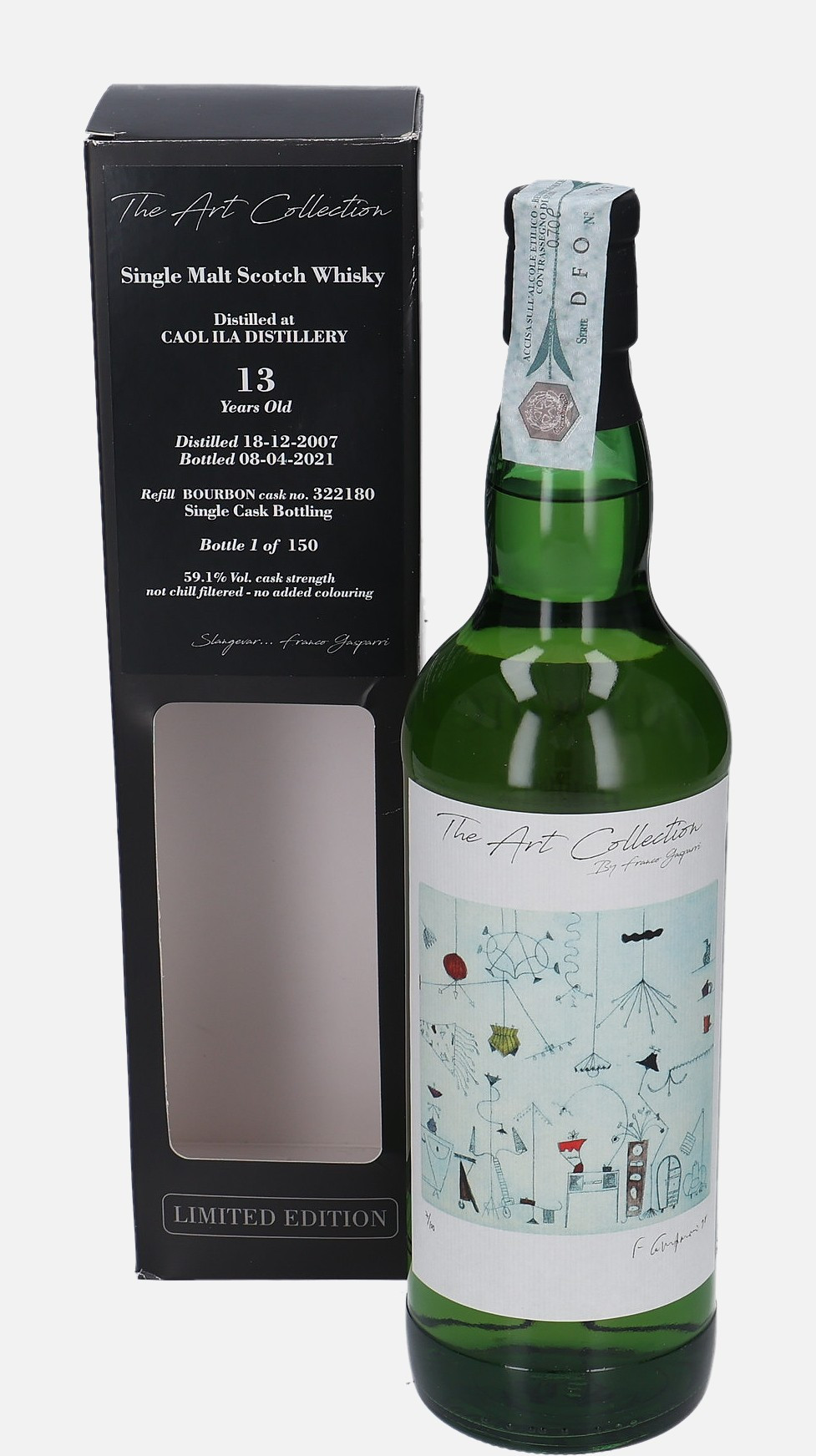 Caol Ila The Art Collection d. 18.12.2007, b. 8.4.2021 13 years old cask no. 322180 Single Malt Scotch Whisky Matured in Refill Bourbon Cask 59.1% Vol, 700 ml Uncategorized