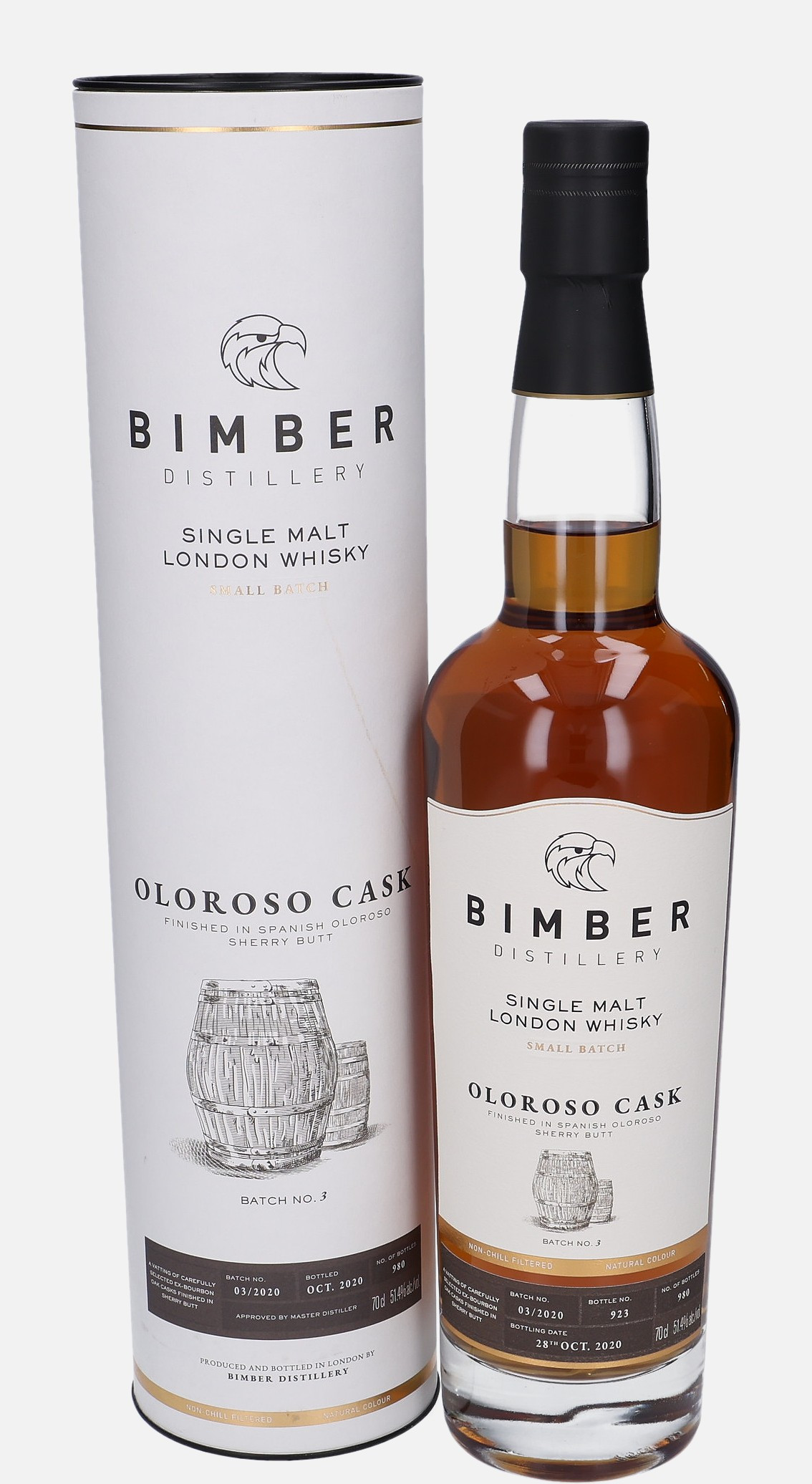 Bimber Original Bottling b. 28.October 2020 Batch No.3 Single Malt London Whisky Matured in Ex-Bourbon Oak Finished in Spanish Oloroso Sherry Butt 51.4% Vol, 700 ml Uncategorized 