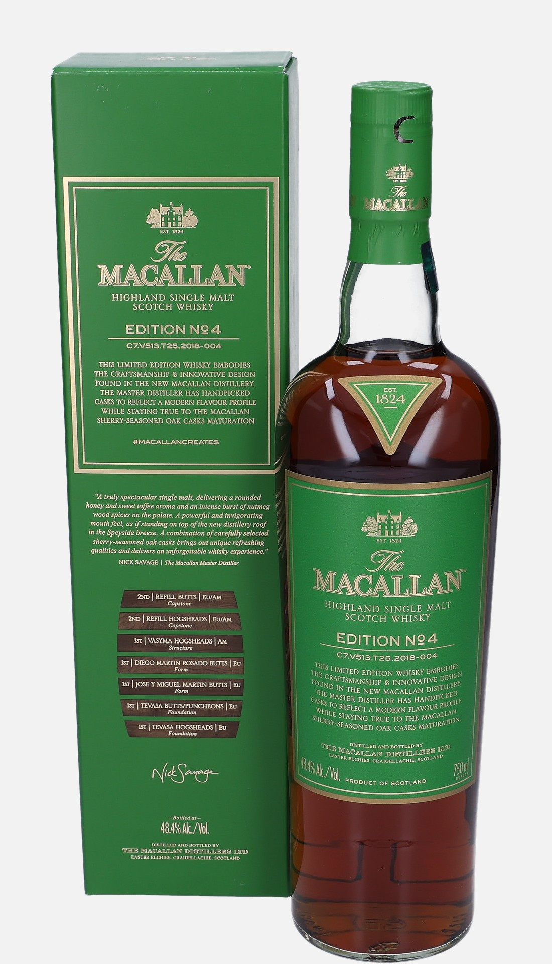 Macallan Edition No.4, Original Bottling C7.V513.T25.2018-004 Highland Single Malt Scotch Whisky 48.4% Vol, 750 ml Uncategorized 