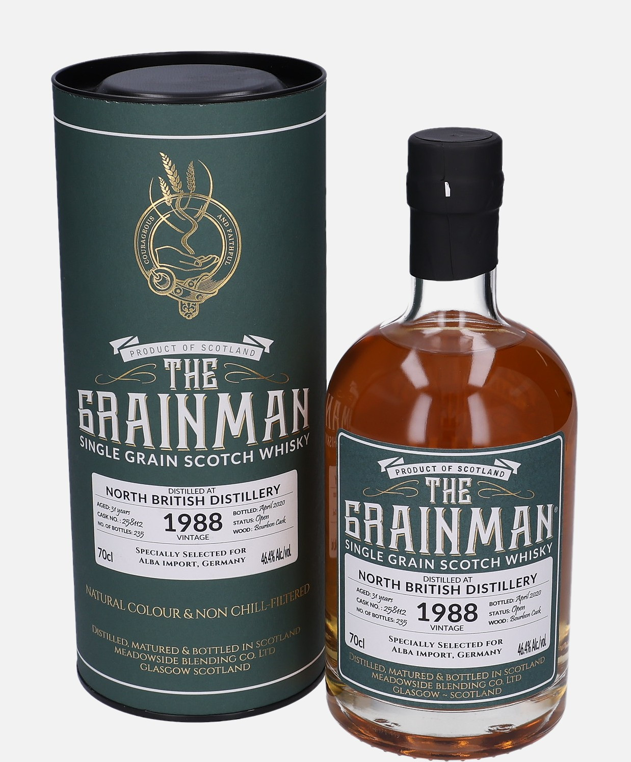 North British Meadowside Blending Co. Ltd. d. 1988, b. April 2020 31 years old cask no. 258112 Single Grain Scotch Whisky Matured in Bourbon Cask 46.4% Vol, 700 ml Uncategorized 