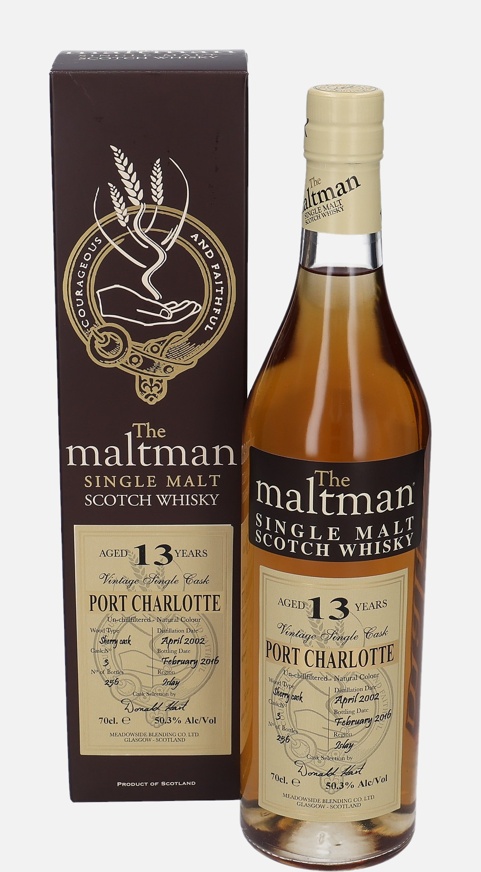 Bruichladdich Port Charlotte, Meadowside Blending Co. Ltd. d. April 2002, b. February 2016 13 years old cask no. 3 Single Malt Scotch Whisky Matured in Sherry Cask 50.3% Vol, 700 ml Whisky 