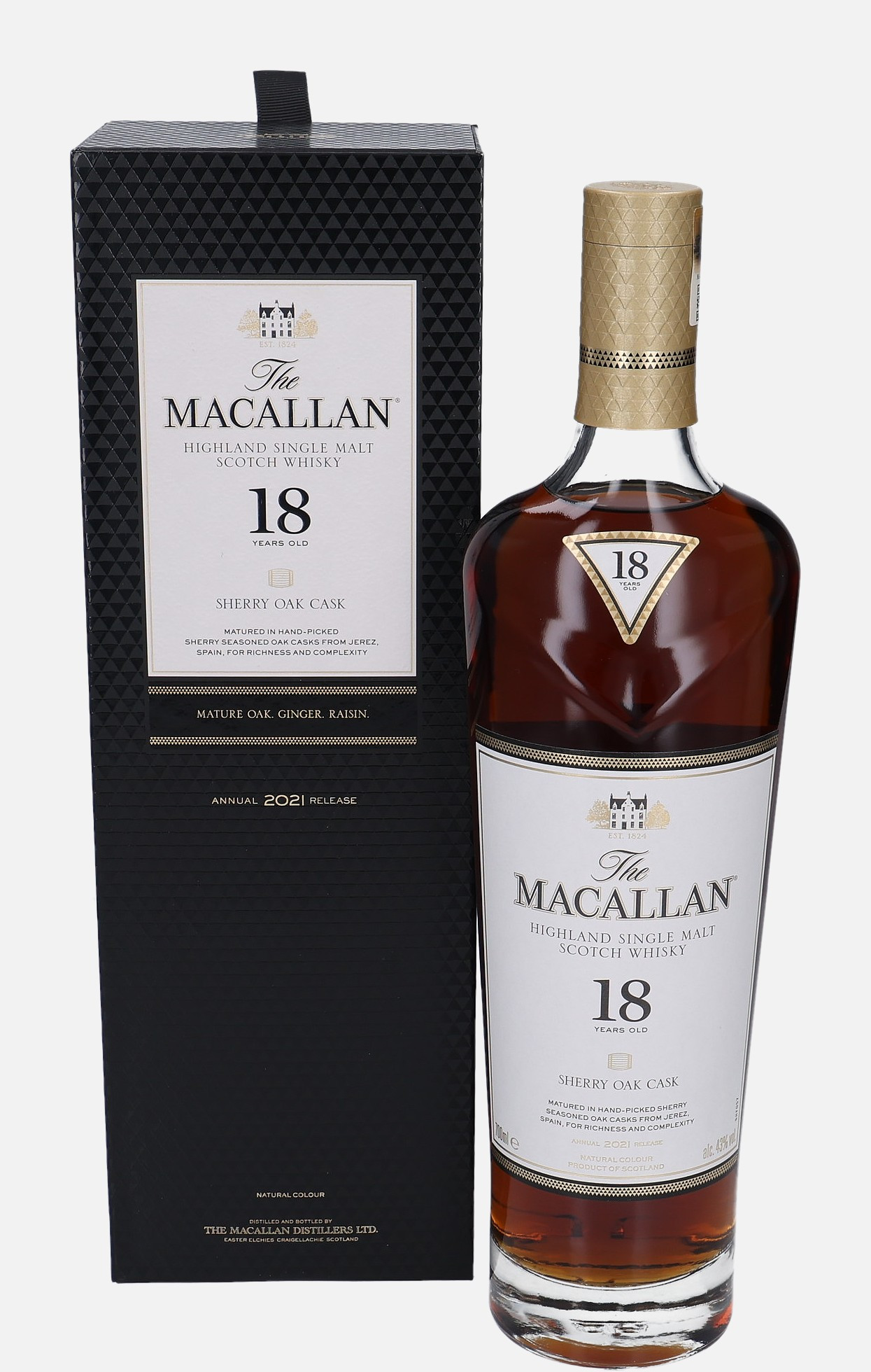 Macallan b. 2021 18 years old Annual 2021 Release Highland Single Malt Scotch Whisky Matured in Sherry Oak Cask 43% Vol, 700 ml Whisky 