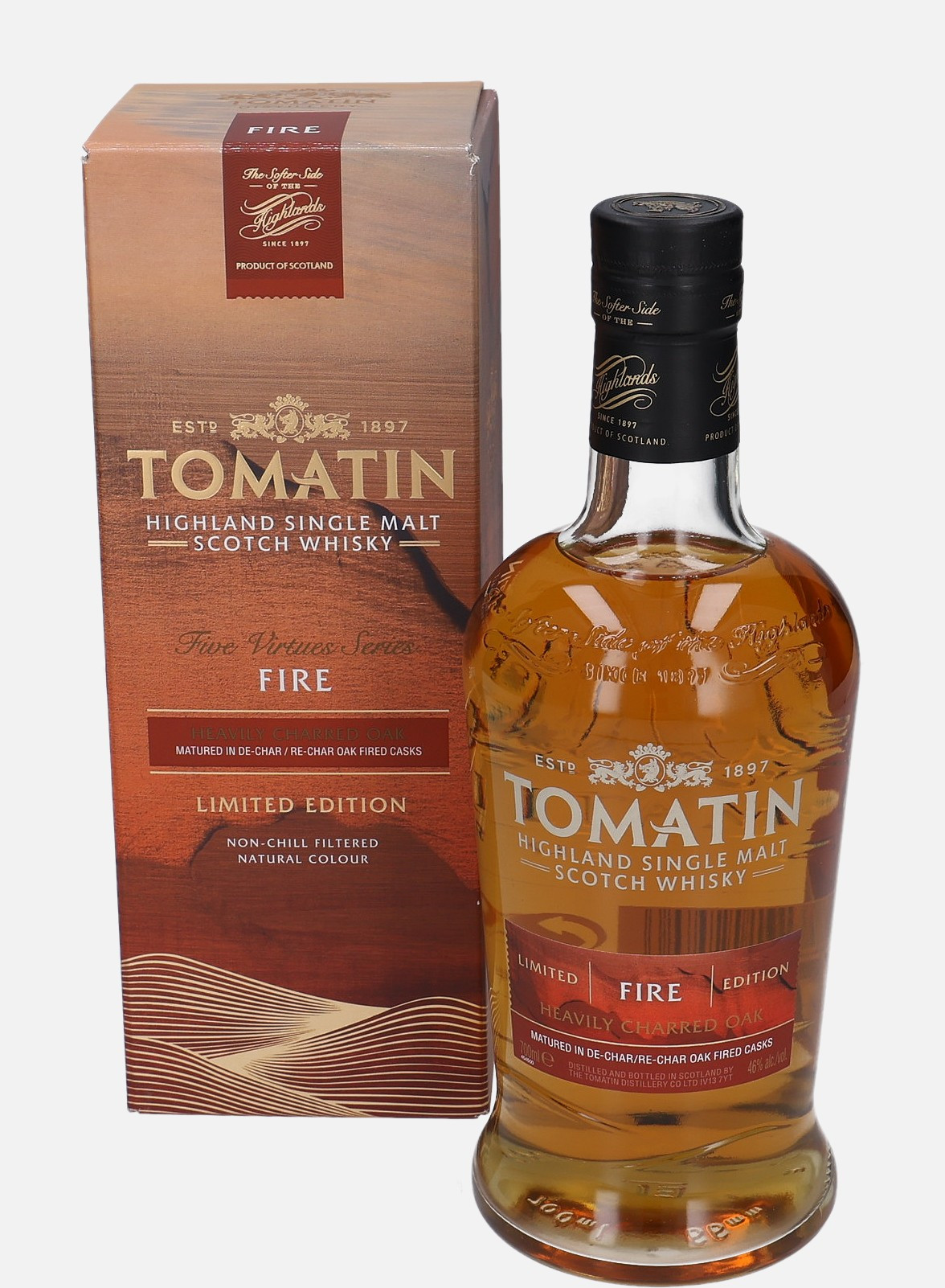 Tomatin Fire, Original Bottling Highland Single Malt Scotch Whisky Matured in De-Char/Re-Char Oak Fired Cask 46% Vol, 700 ml Whisky 