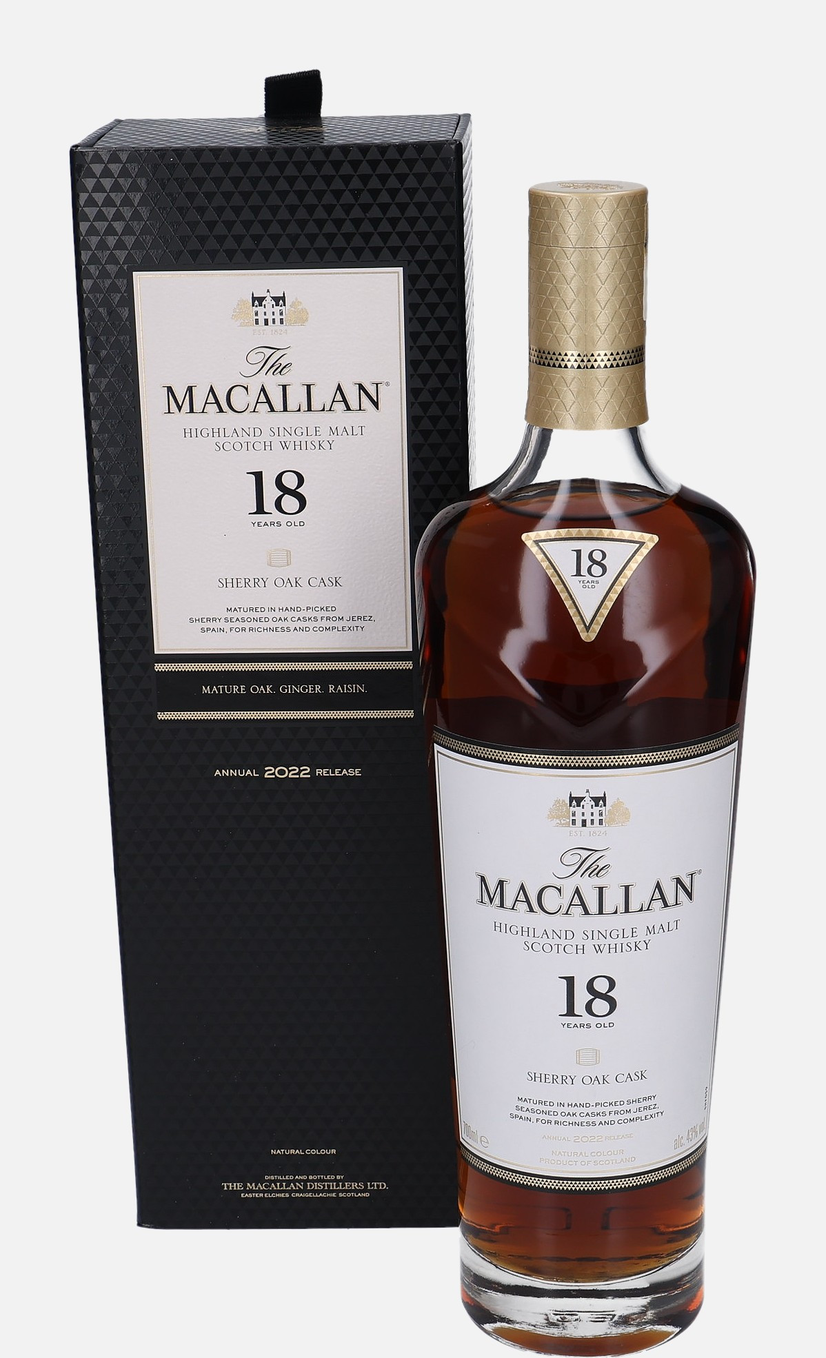 Macallan Original Bottling b. 2022 18 years old Annual 2022 Release Highland Single Malt Scotch Whisky Matured in Sherry Oak Cask 43% Vol, 700 ml Whisky 
