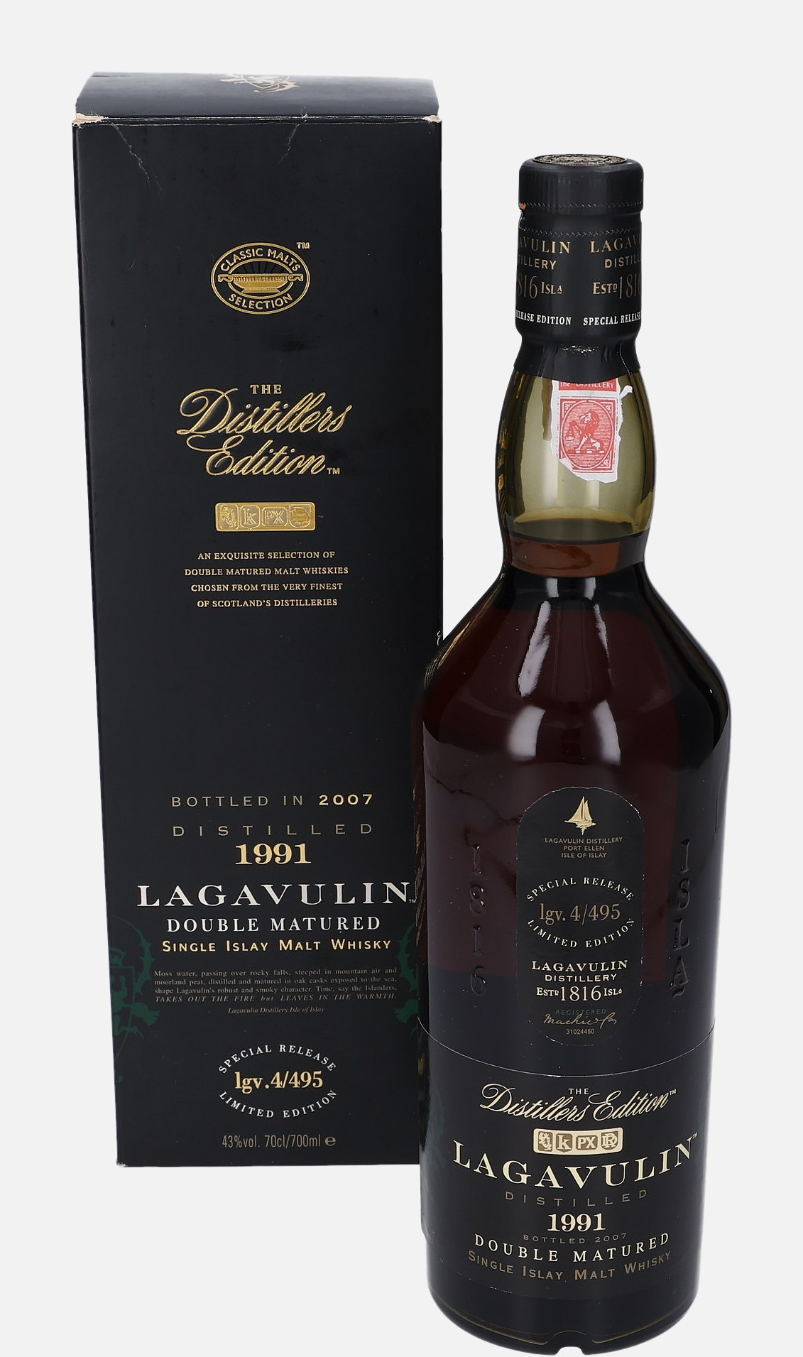 Lagavulin Original Bottling d. 1991, b. 2007 lgv. 4/495 Single Islay Malt Whisky Finished in Pedro Ximenez Cask 43% Vol, 700 ml Whisky