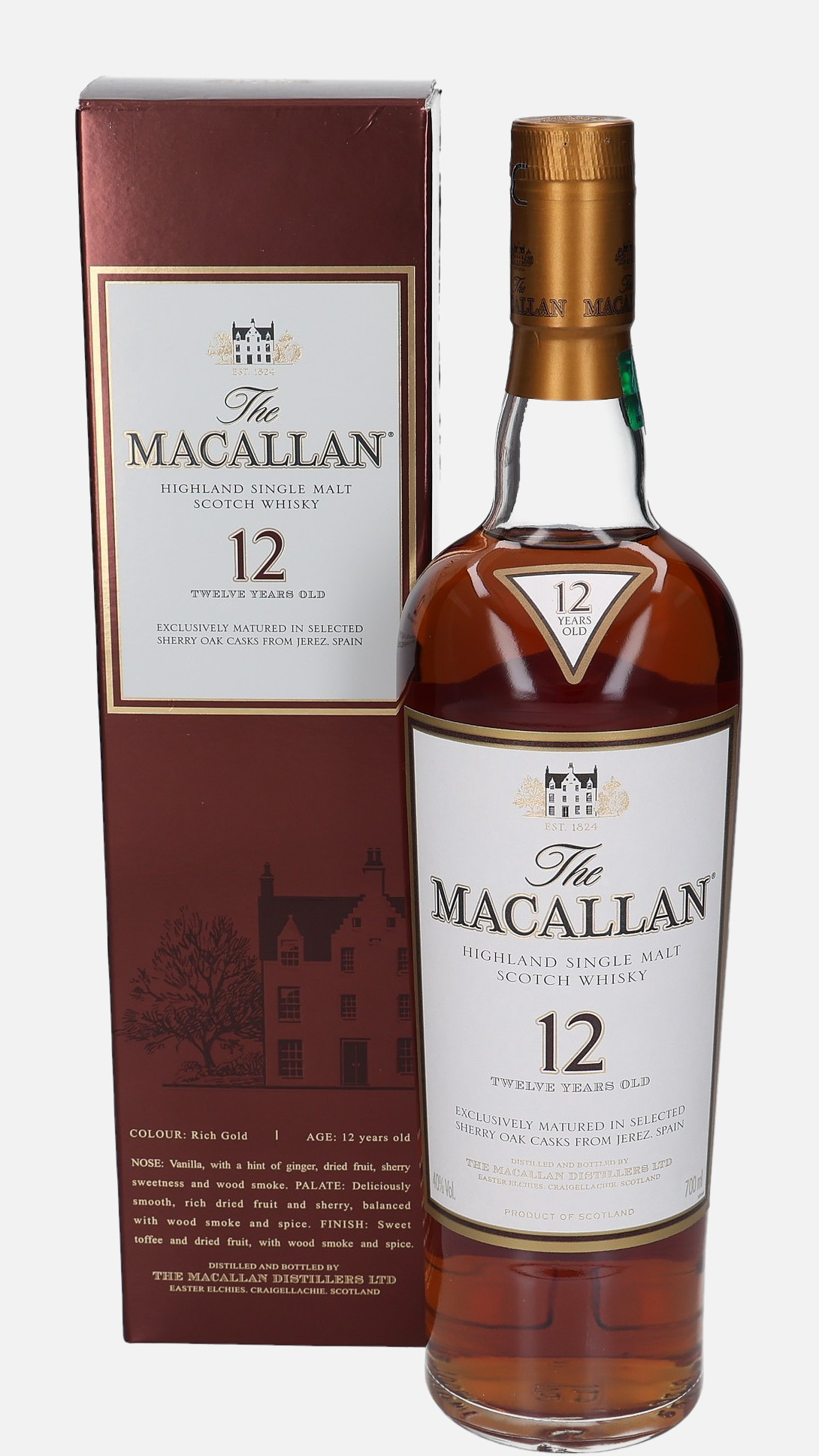 Macallan Original Bottling 12 years old Highland Single Malt Scotch Whisky Matured in Sherry Oak Cask 40% Vol, 700 ml Whisky 