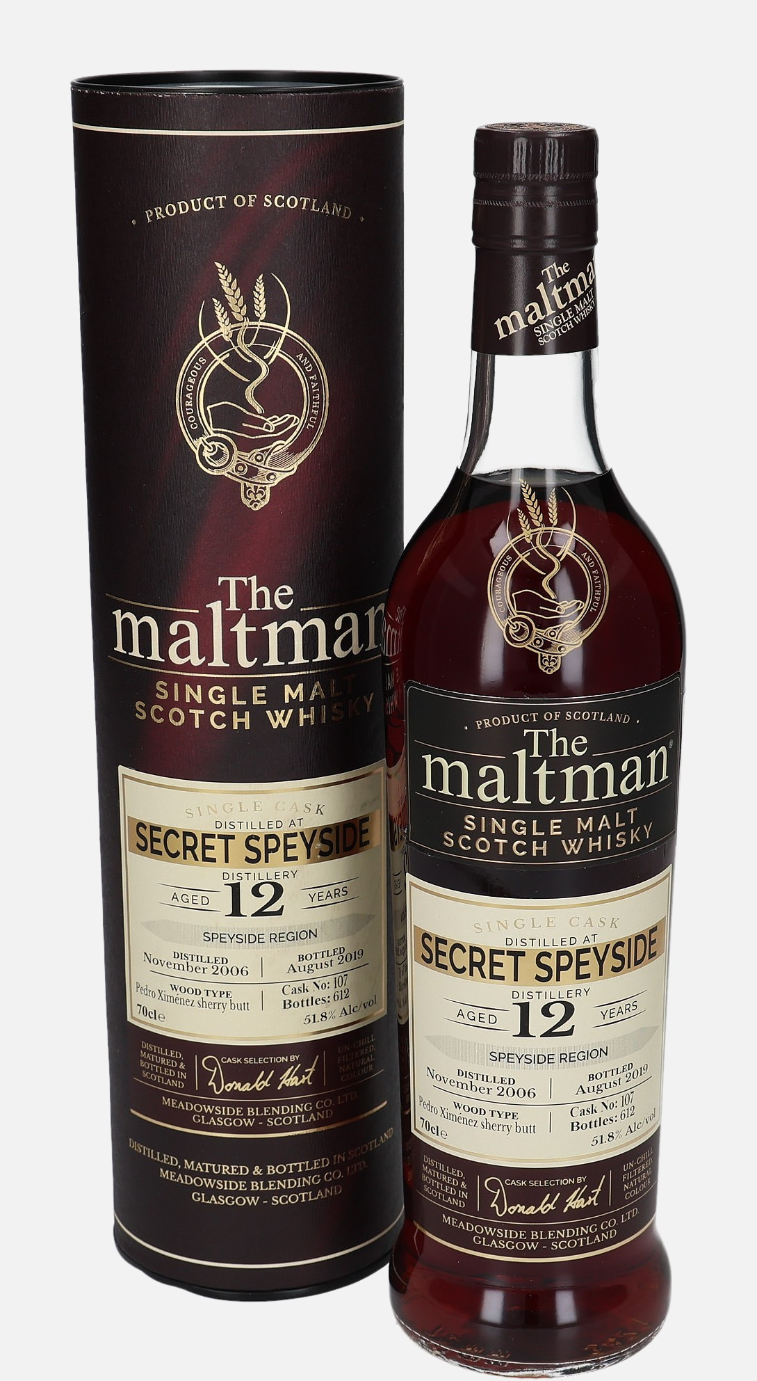 Secret Speyside Meadowside Blending Co. Ltd. d. November 2006, b. August 2019 12 years old cask no. 107 Single Malt Scotch Whisky Matured in Pedro Ximénez Butt 51.8% Vol, 700 ml Whisky 