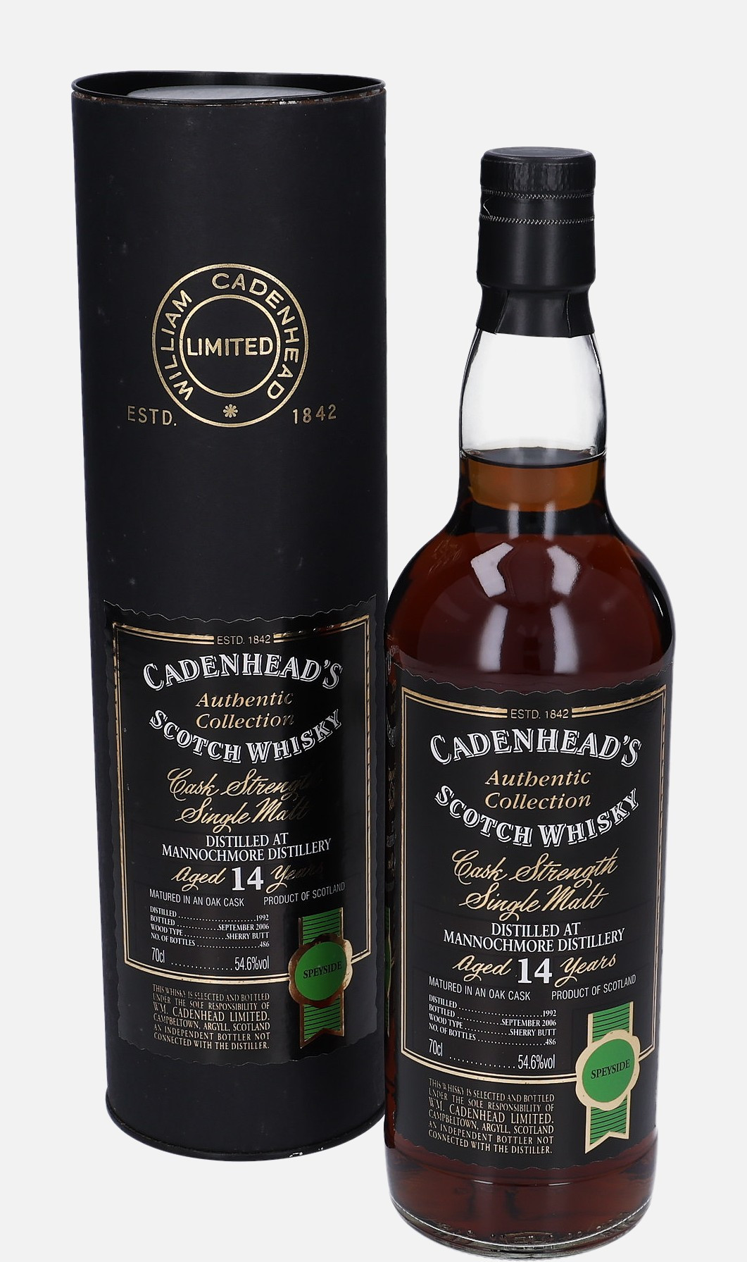 Mannochmore Wm. Cadenhead d. 1992, b. September 2006 14 years old Cask Strength Single Malt Matured in Sherry Butt 54.6% Vol, 700 ml Whisky 