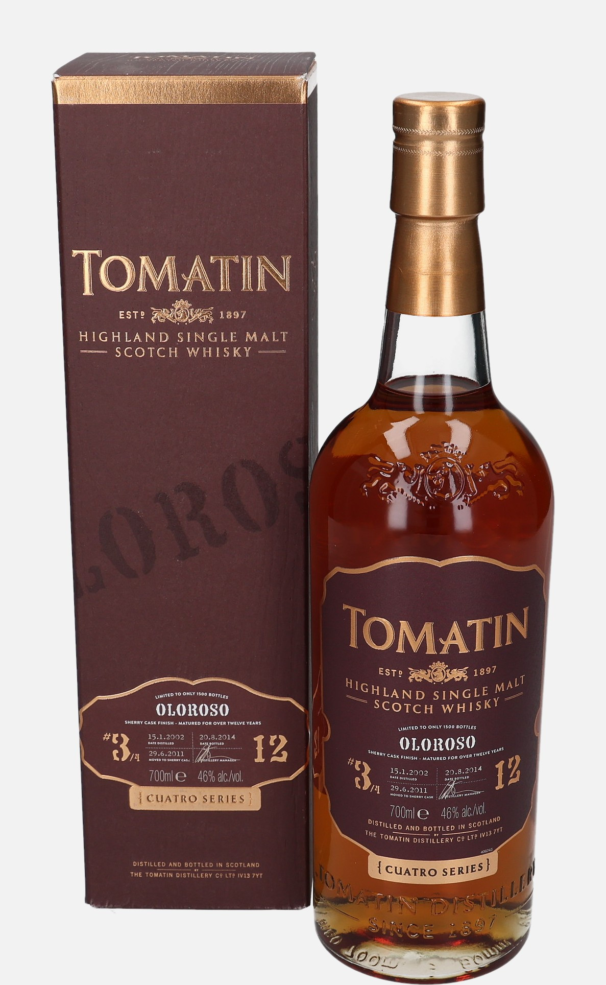 Tomatin Original Bottling d. 15.1.2002, b. 20.8.2014 12 years old Highland Single Malt Scotch Whisky Finished in Oloroso Sherry Cask 46% Vol, 700 ml Whisky 