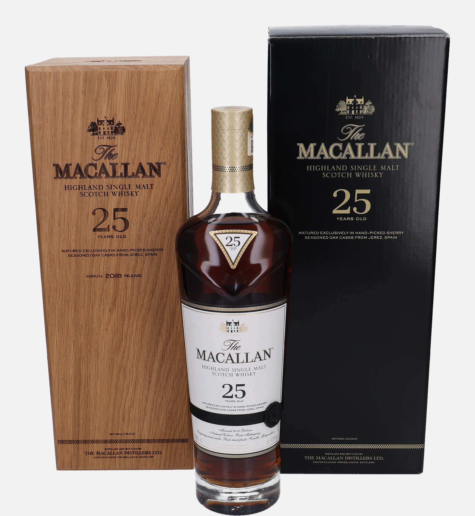 Macallan Original Bottling 25 years old 2018 Release Highland Single Malt Scotch Whisky Matured in Sherry Oak 43% Vol, 700 ml Whisky 