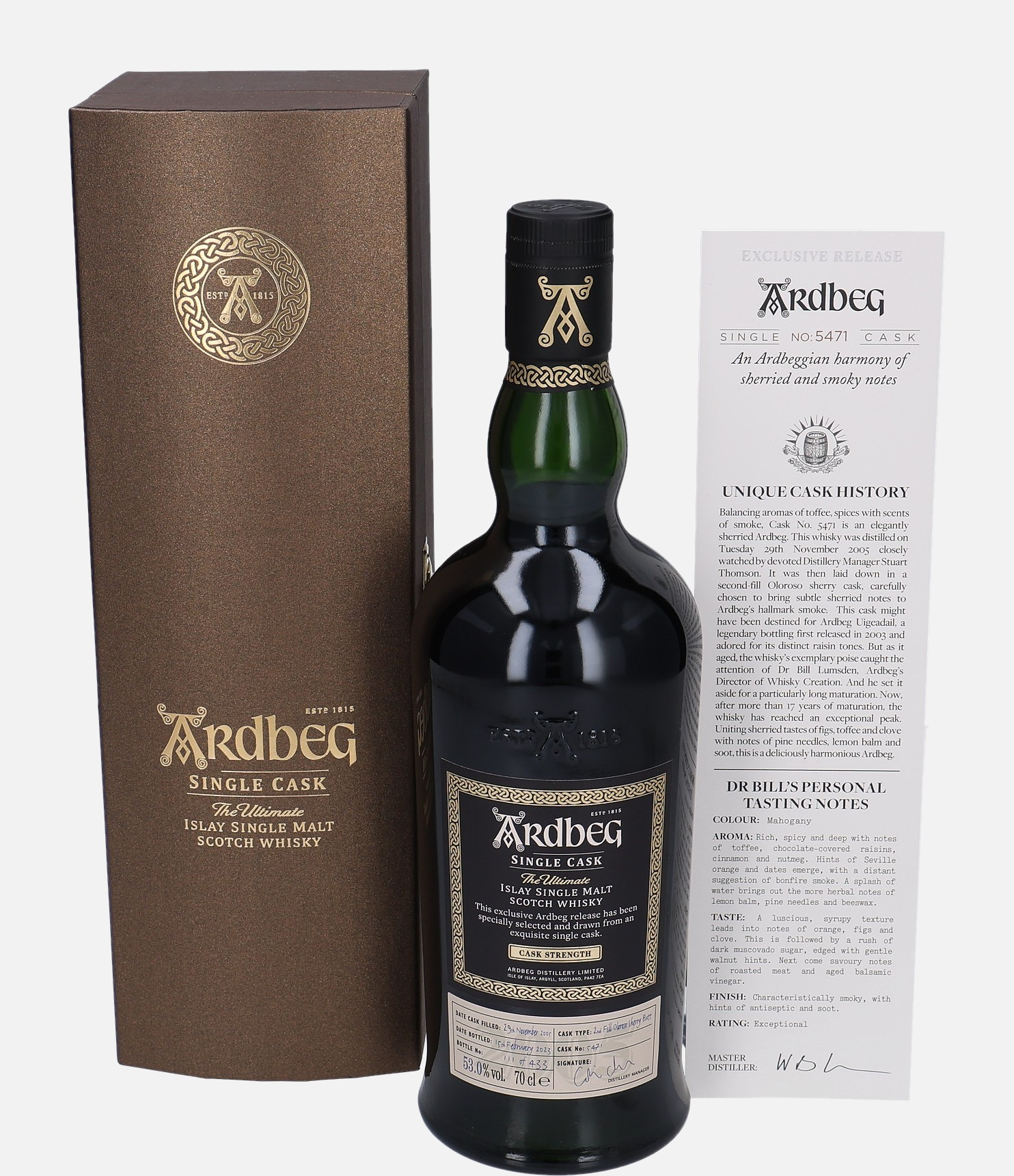 Ardbeg Original Bottling d. 29.November 2005, b. 15. February 2023 cask no. 5471 Islay Single Malt Scotch Whisky Matured in Oloroso Sherry Butt 53% Vol, 700 ml Whisky 