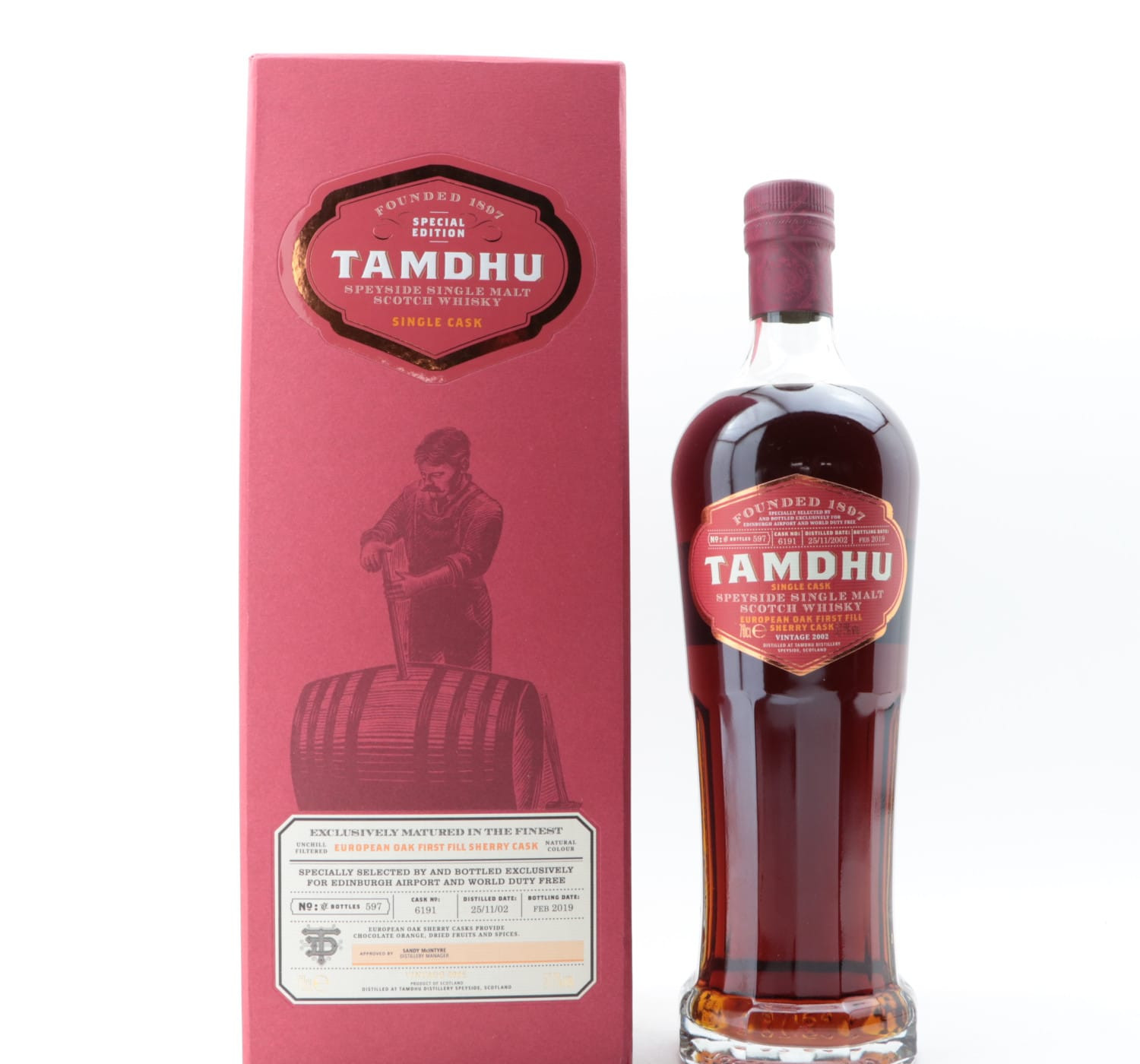 Tamdhu 2002 Single Cask #6191 For Edinburgh Airport & World Duty Free Whisky 