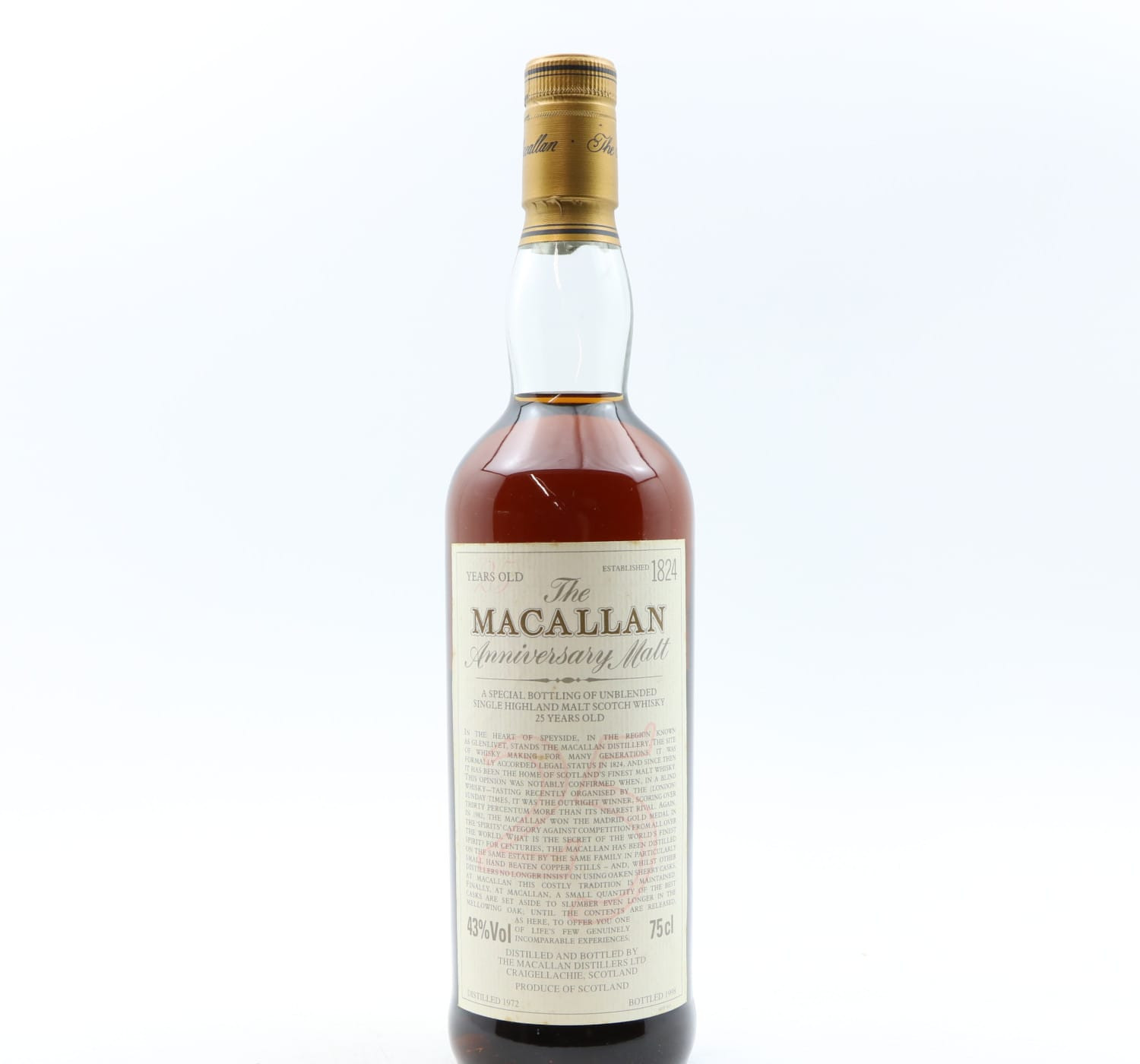 Macallan 1972 25 Year Old Anniversary Malt 75cl Whisky 