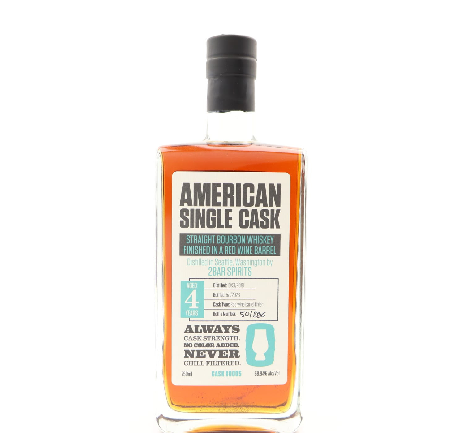 2Bar Spirits 2018 4 Year Old Bourbon Red Wine Barrel American Single Cask #0005 75cl Whisky