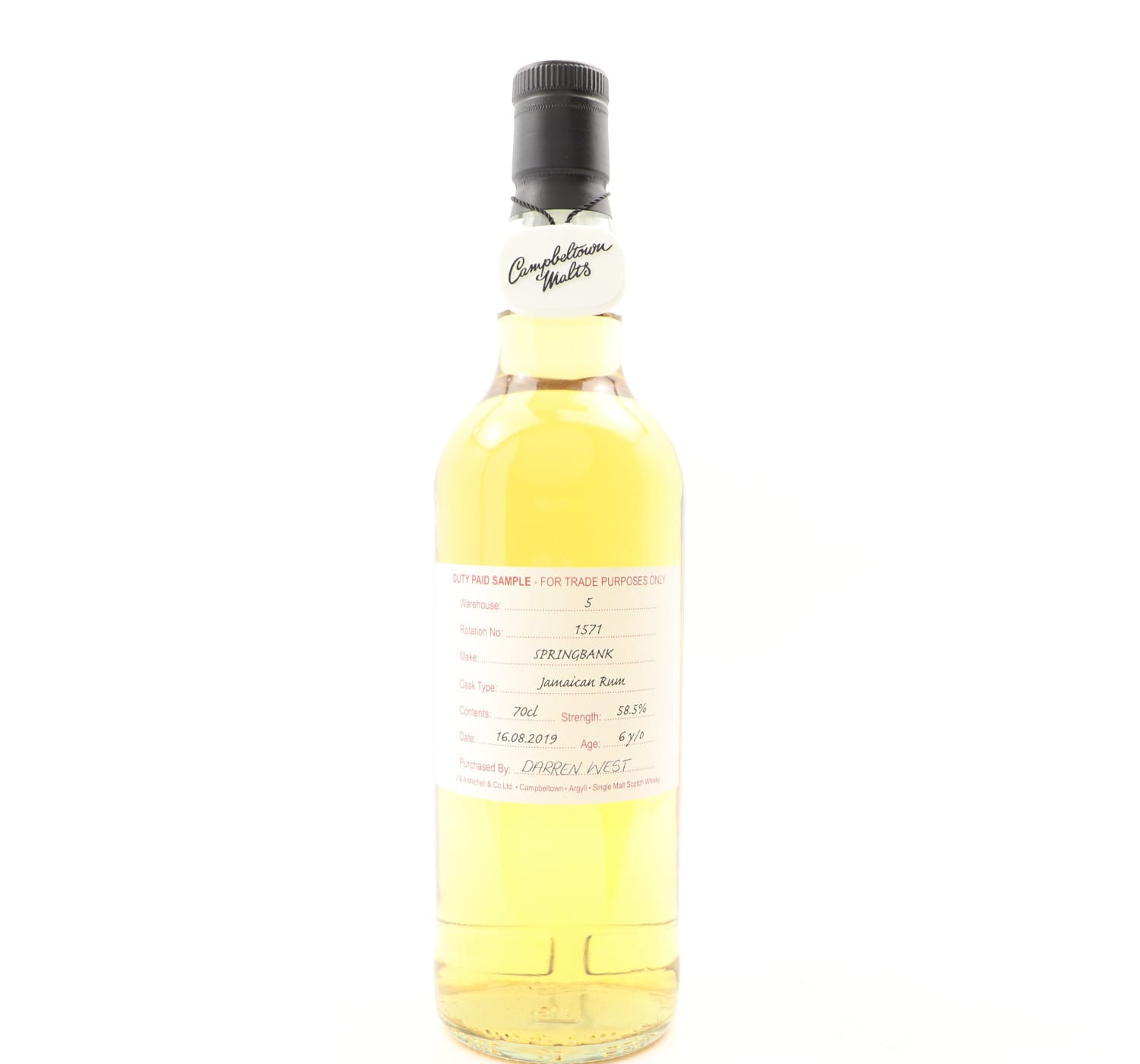 Springbank 2019 6 Year Old Duty Paid Sample Whisky